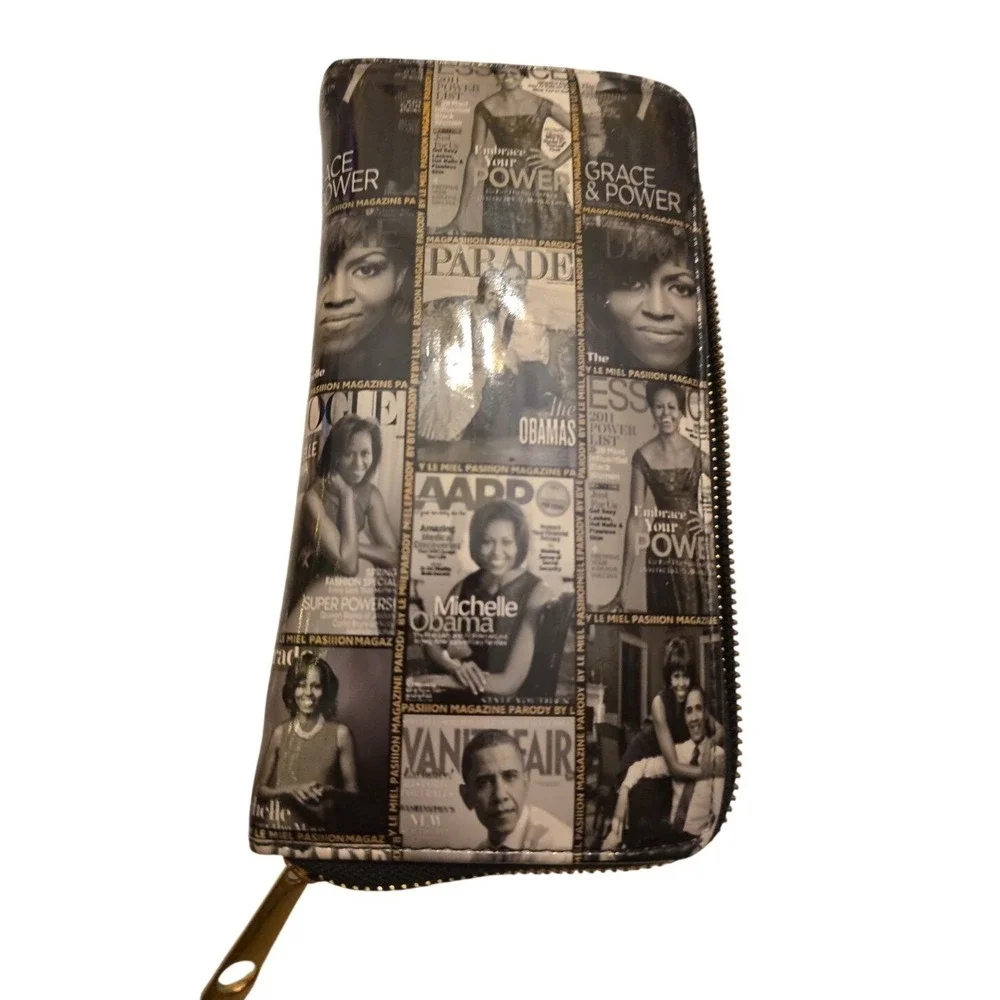 Michelle Obama Magazine Cover Collage Zip Accordion Wallet A4‎